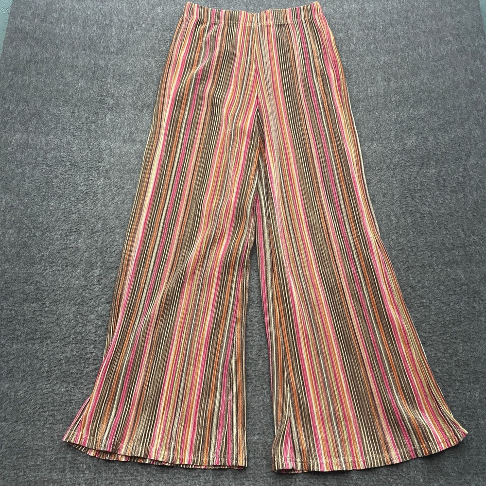 12th Tribe Wide Leg Pants M Multi Color Metallic Striped Pleated glitter